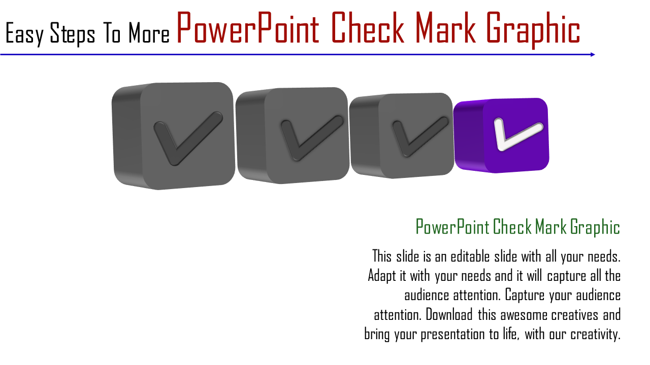 3D checkmark blocks illustrate steps with emphasis on the purple checkmark graphic.