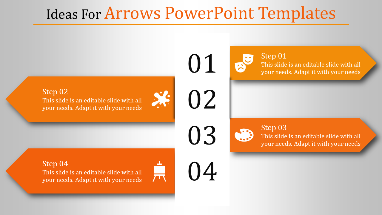 Four orange arrow shapes pointing horizontally with steps aligned around a vertical number column.