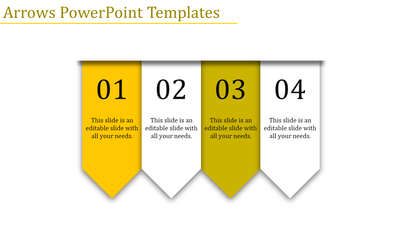 Four vertical arrow banners in yellow and white with numbers, creating a minimalist layout on a light background.