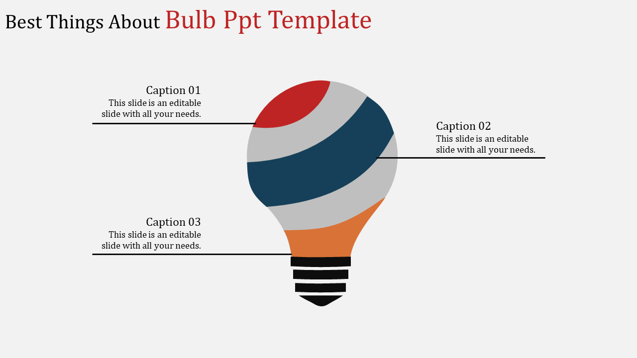 Bulb shaped infographic with horizontal color bands in red, blue, and orange with captions on a white background.