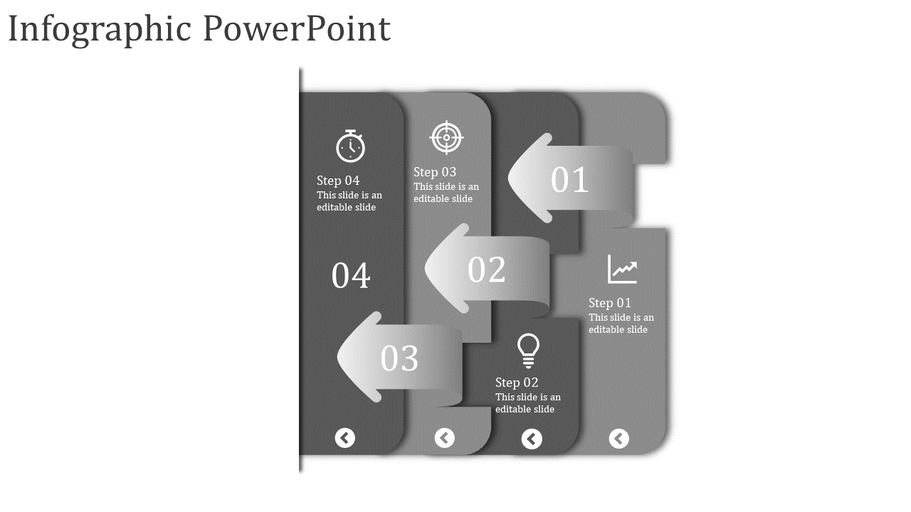 Infographic slide with four overlapping steps represented by curved arrows and icons for each stage.