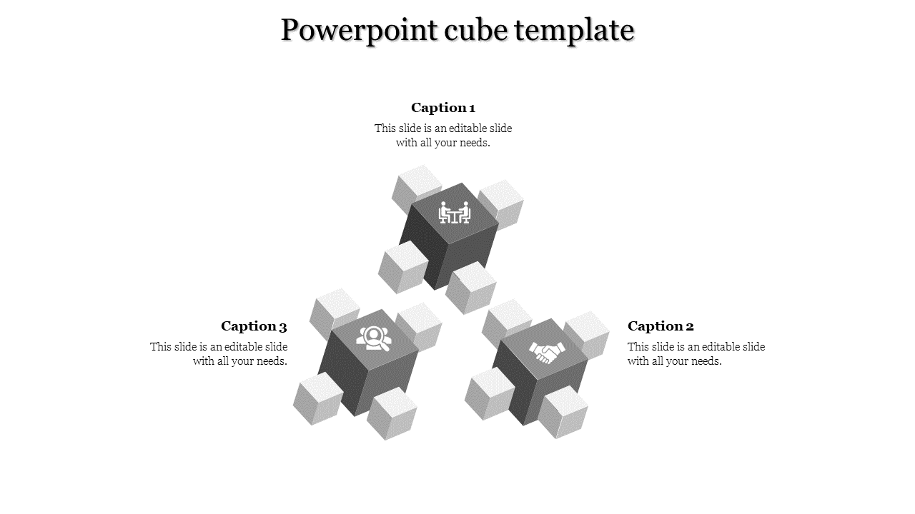 Three gray cubes with white connectors forming a triangular shape, highlighted by simple icons on a white background.
