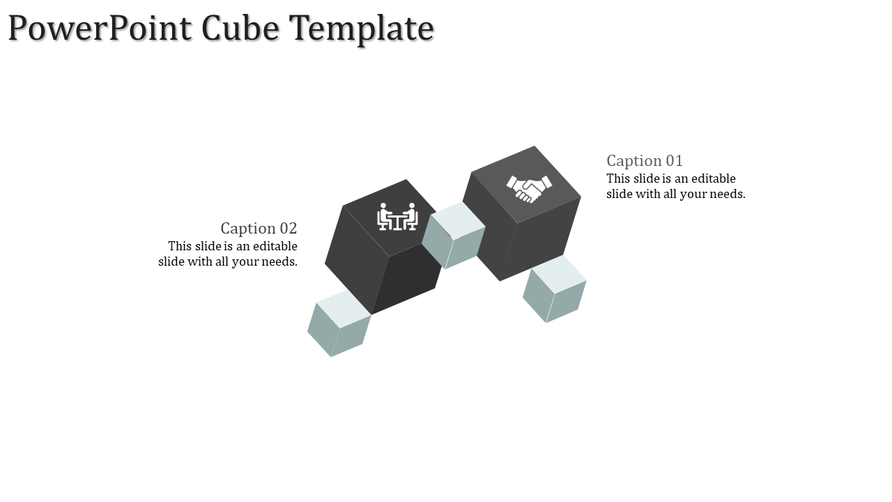 Gray 3D cubes with icons, connected by smaller sections, with captions labeled on either side on a white background.