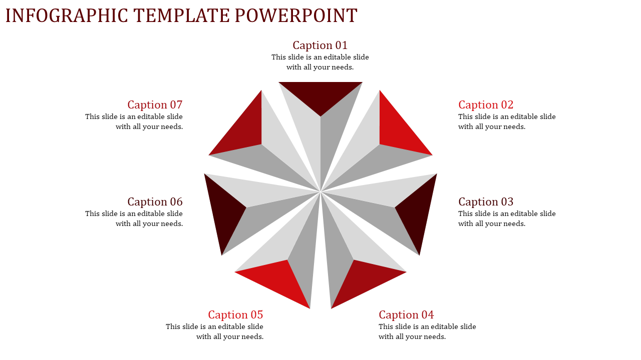 Infographic PPT template with seven segments, each labeled with captions.