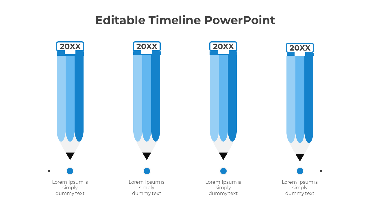 Timeline illustration with four blue pencils marking milestones connected to a horizontal line.