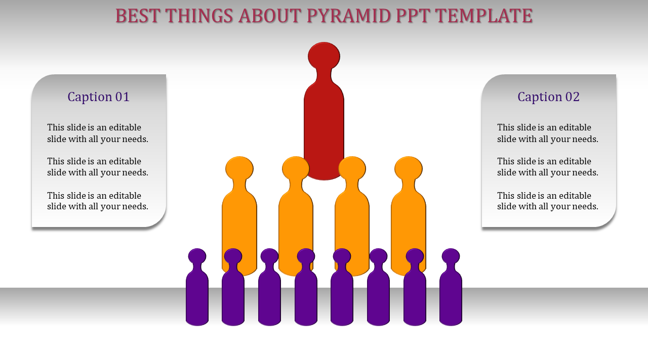 Colorful pyramid template with a red figure at the top and a range of orange and purple figures with captions.