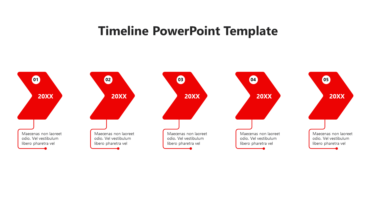 Visually appealing timeline with five bold red arrows, arranged in a row, showing key events with linked captions.