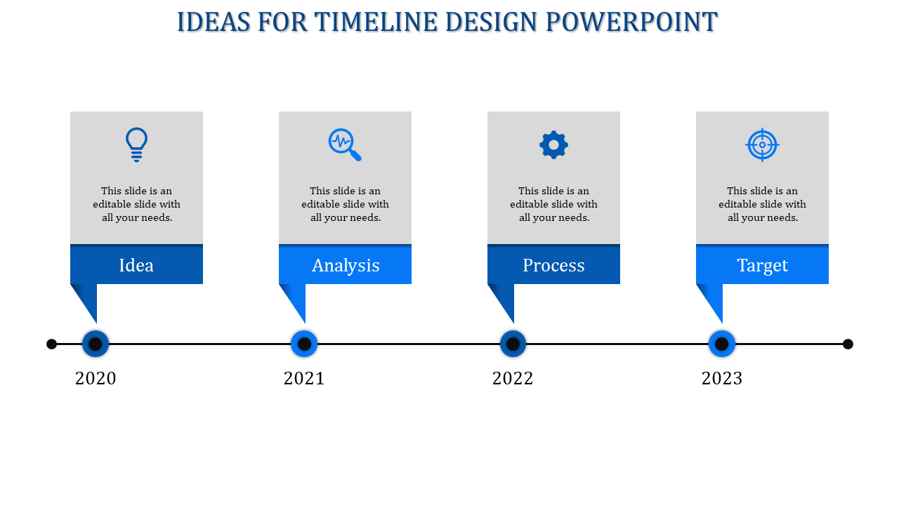 Purple timeline bar connecting white circular nodes labeled '20XX' with purple accents in a clean layout.