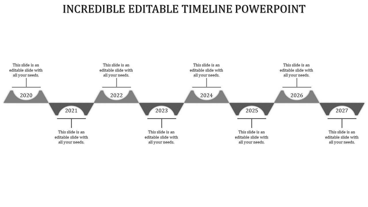 Infographic with eight gray wave like timeline and alternating milestone markers with corresponding text boxes.