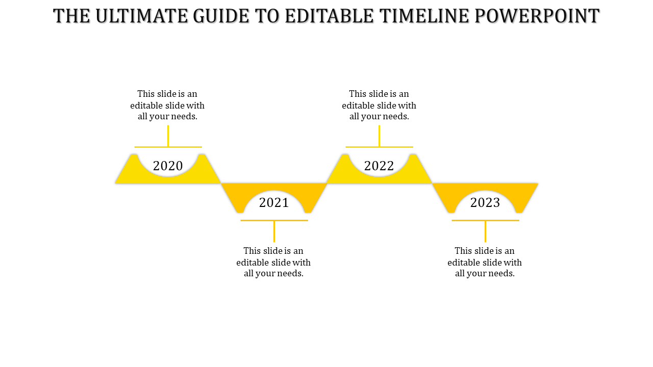 Yellow zigzag timeline with four milestone years placed on alternating peaks and valleys, connected by a horizontal line.