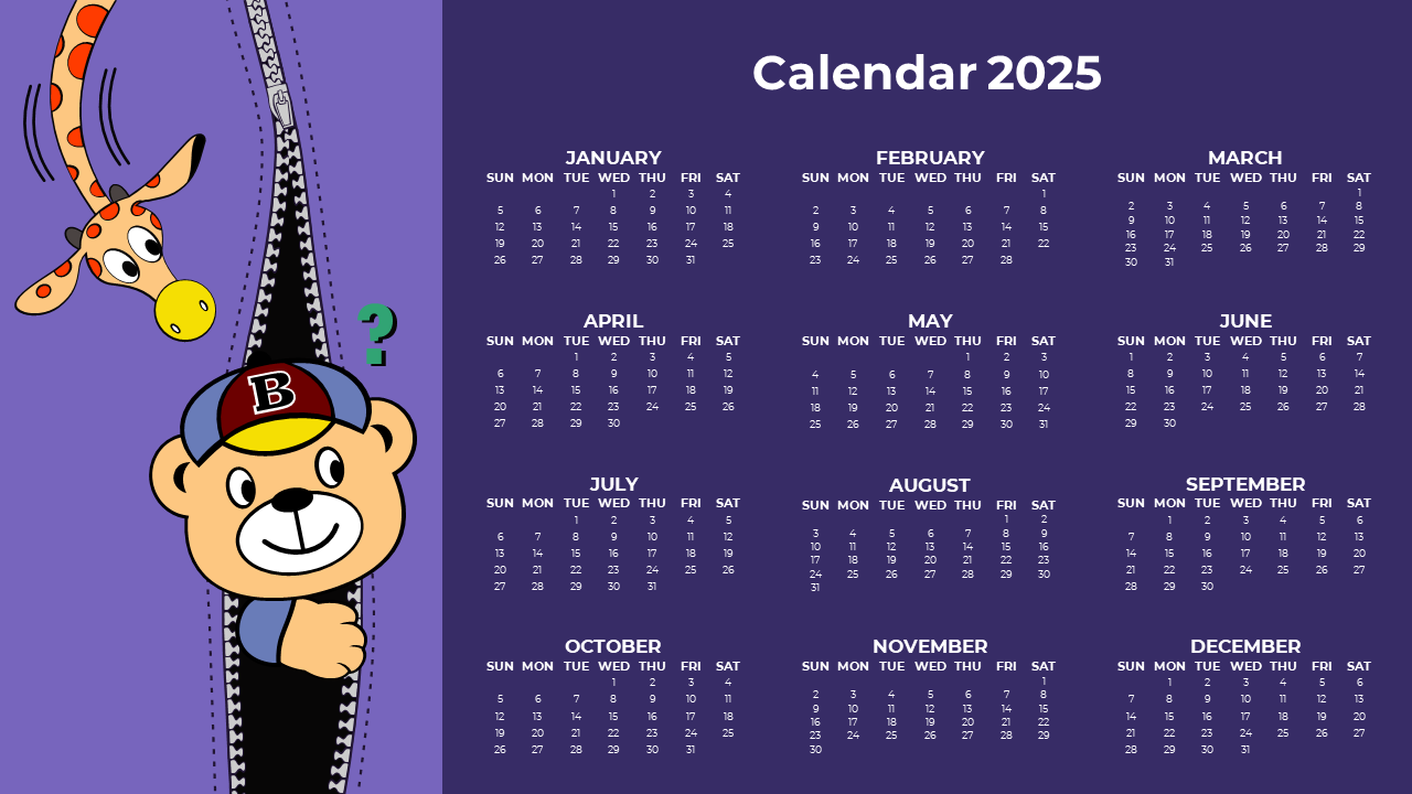 Editable 2025 Calendar PowerPoint And Google Slides Template