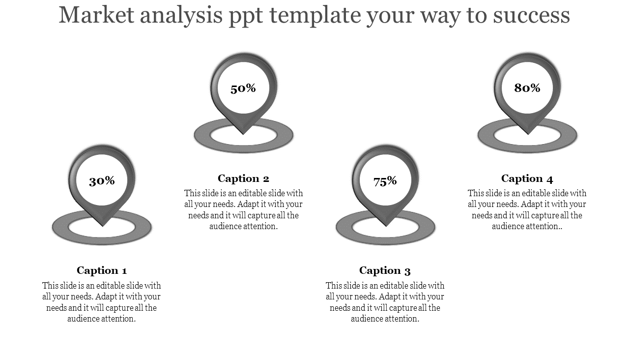 Grey infographic showing location markers labeled with 30%, 50%, 75%, and 80% for market analysis data.