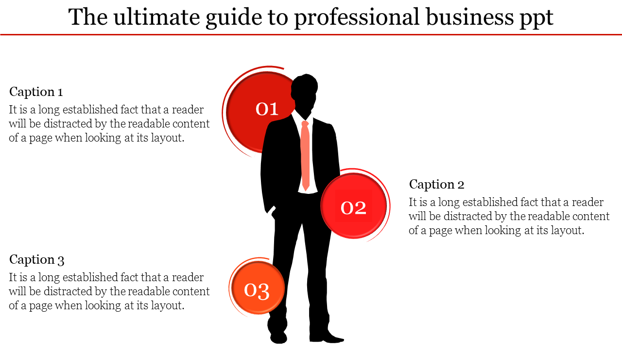 Silhouette of a man with red circles numbered 01, 02, and 03, connected to captions in a professional layout.