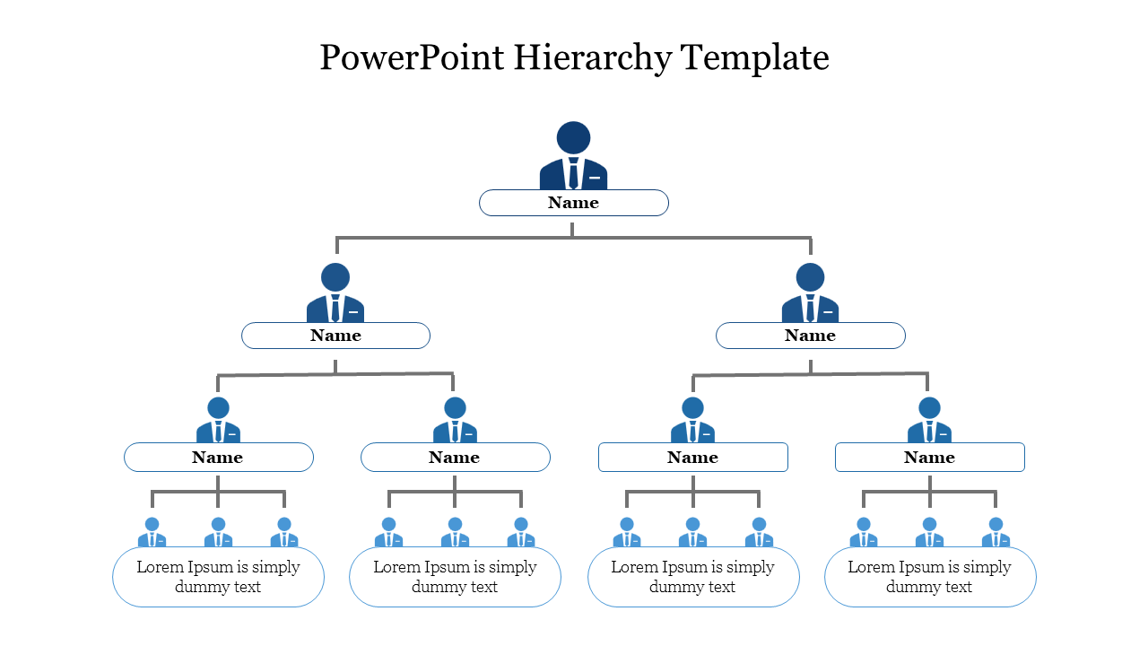 Blue Theme PowerPoint Hierarchy Template Slide
