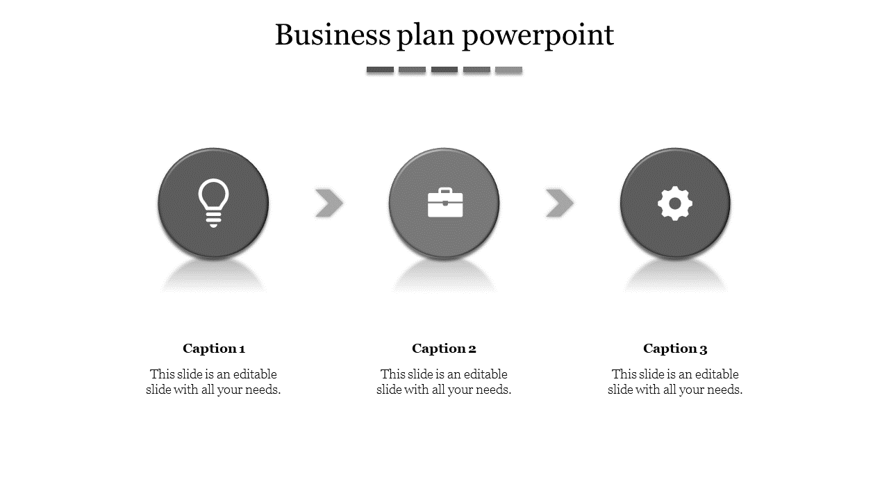 Minimalist business strategy timeline with three gray icons representing key stages in a structured process flow.