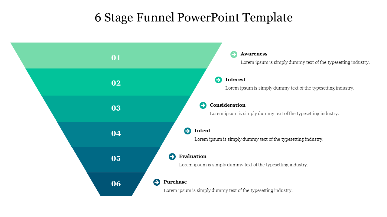 6 Stage Funnel PowerPoint Template