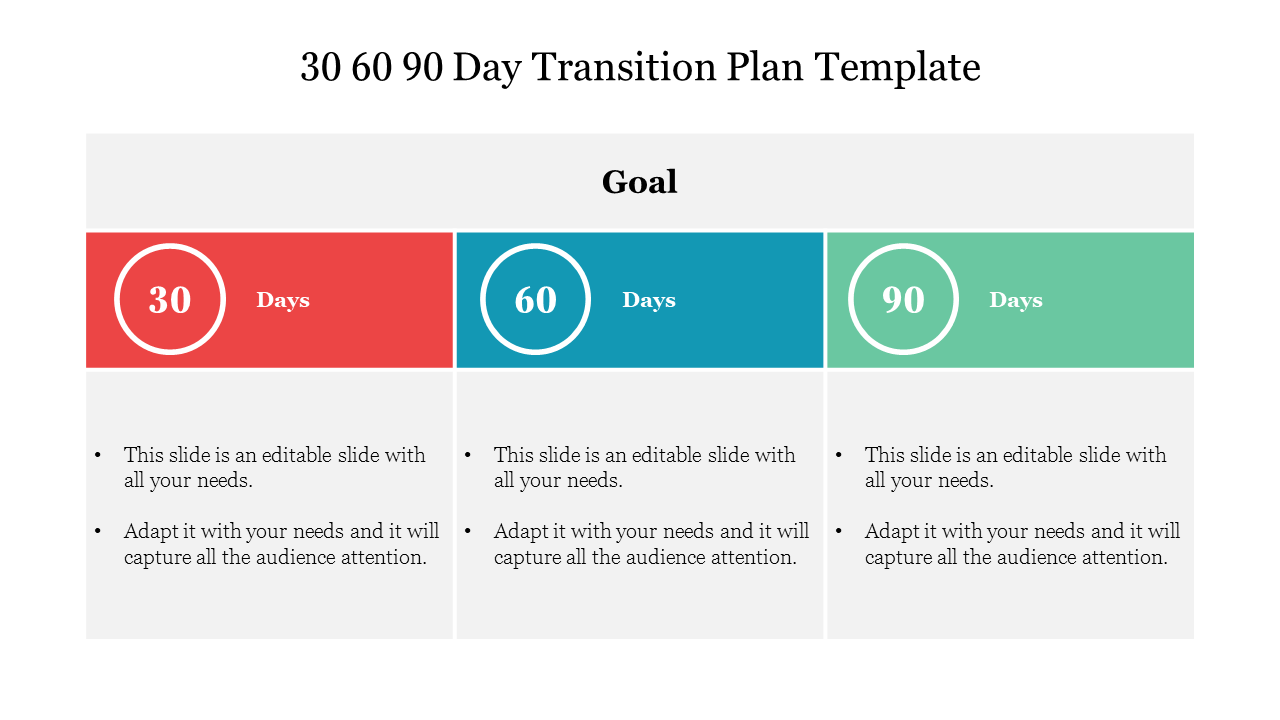 Attractive 30 60 90 Day Transition Plan Template Slide