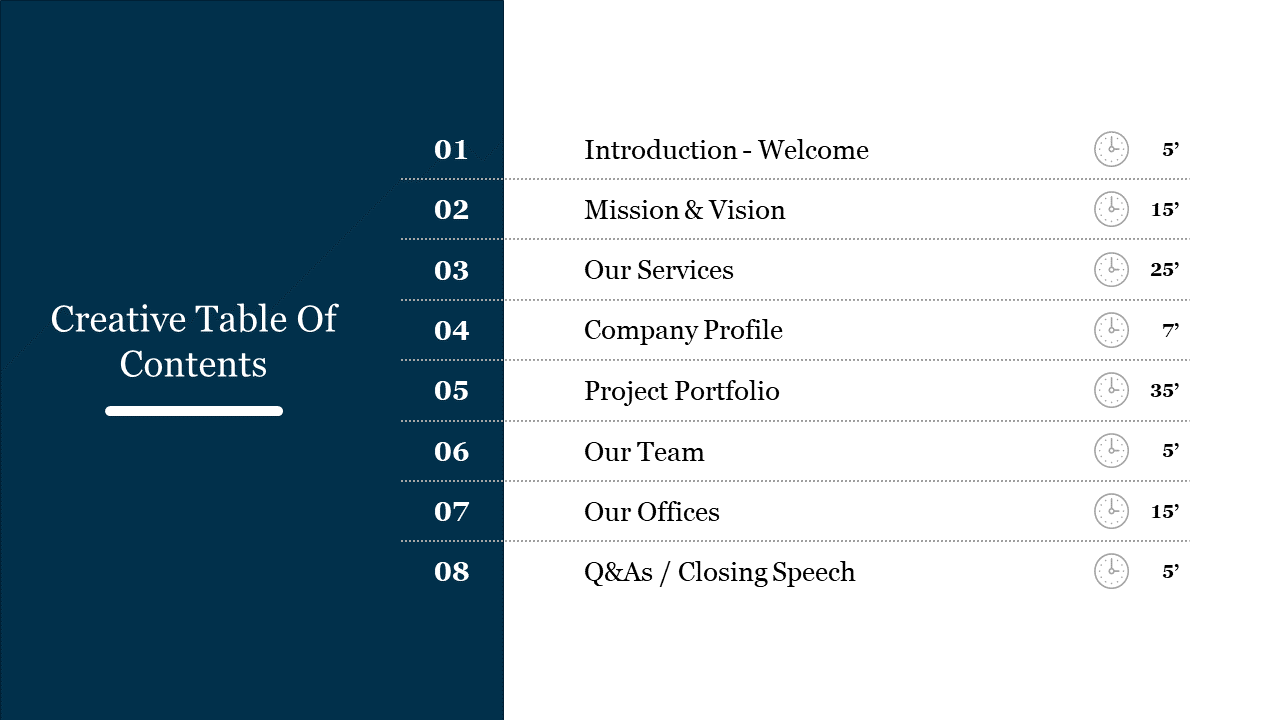 Example Of Creative Table Of Contents PowerPoint Slide