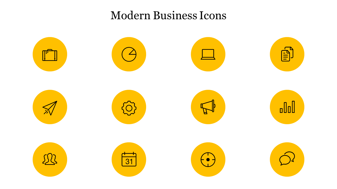 Modern Business Icons PowerPoint Template Slide