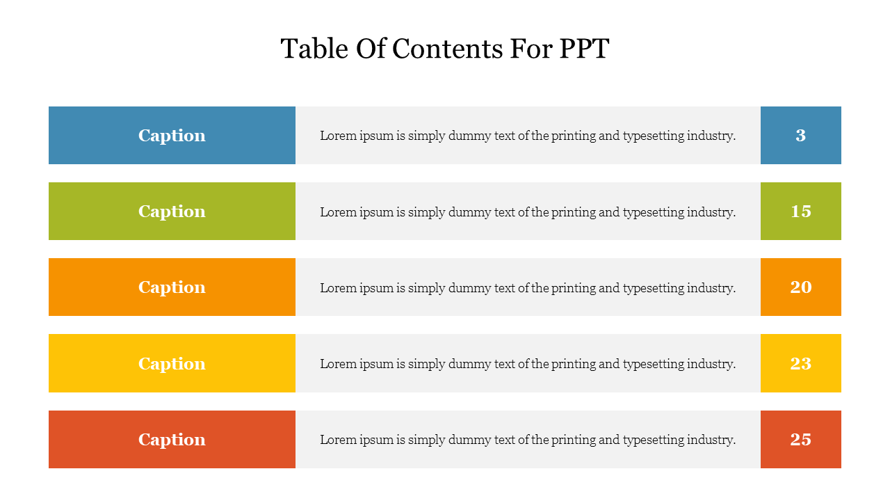 Table Of Contents For PPT