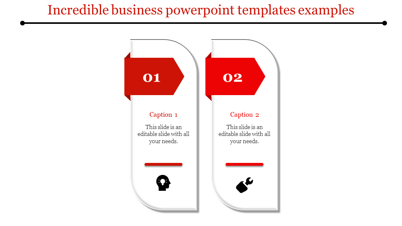 Two white rectangular panels with curved edges and red arrow shaped headings, each showing icons and captions.