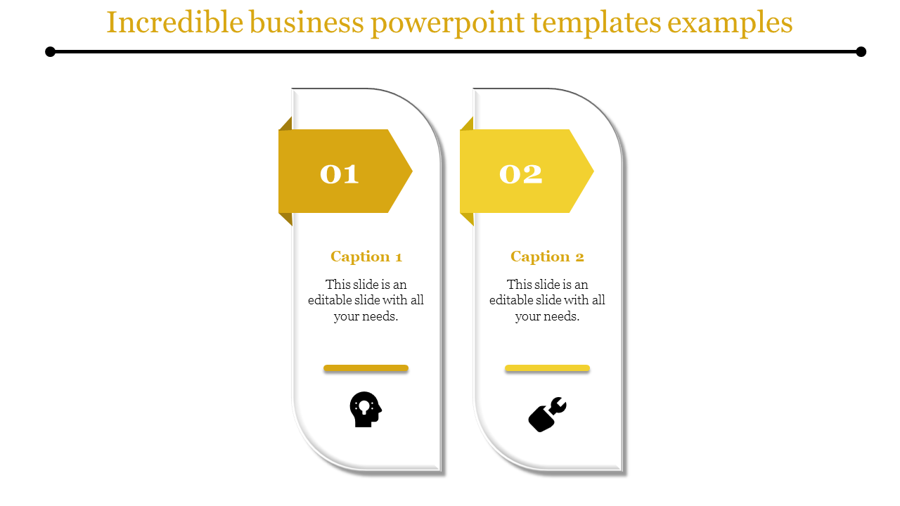 Two vertical banners numbered 01 and 02 with yellow arrows, captions, and icons representing ideas and tools.