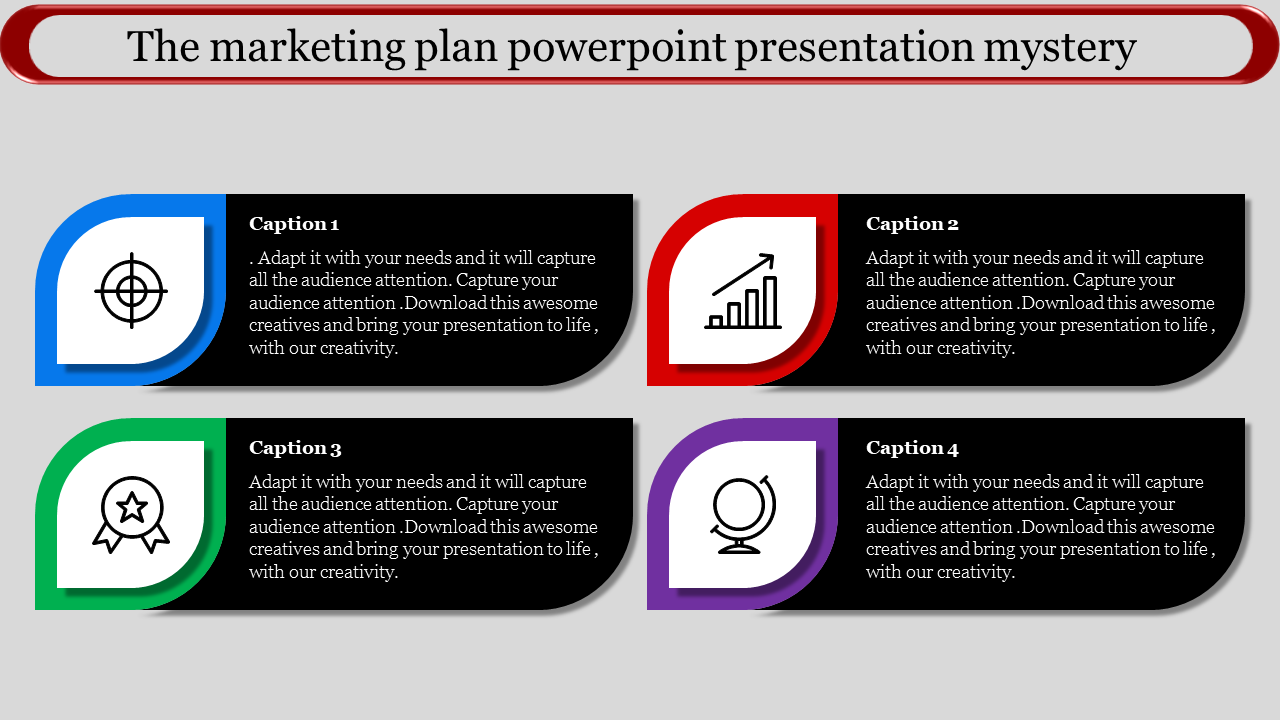 Marketing infographic with four colorful shields, each containing distinct icons target, bar chart, ribbon, and globe.
