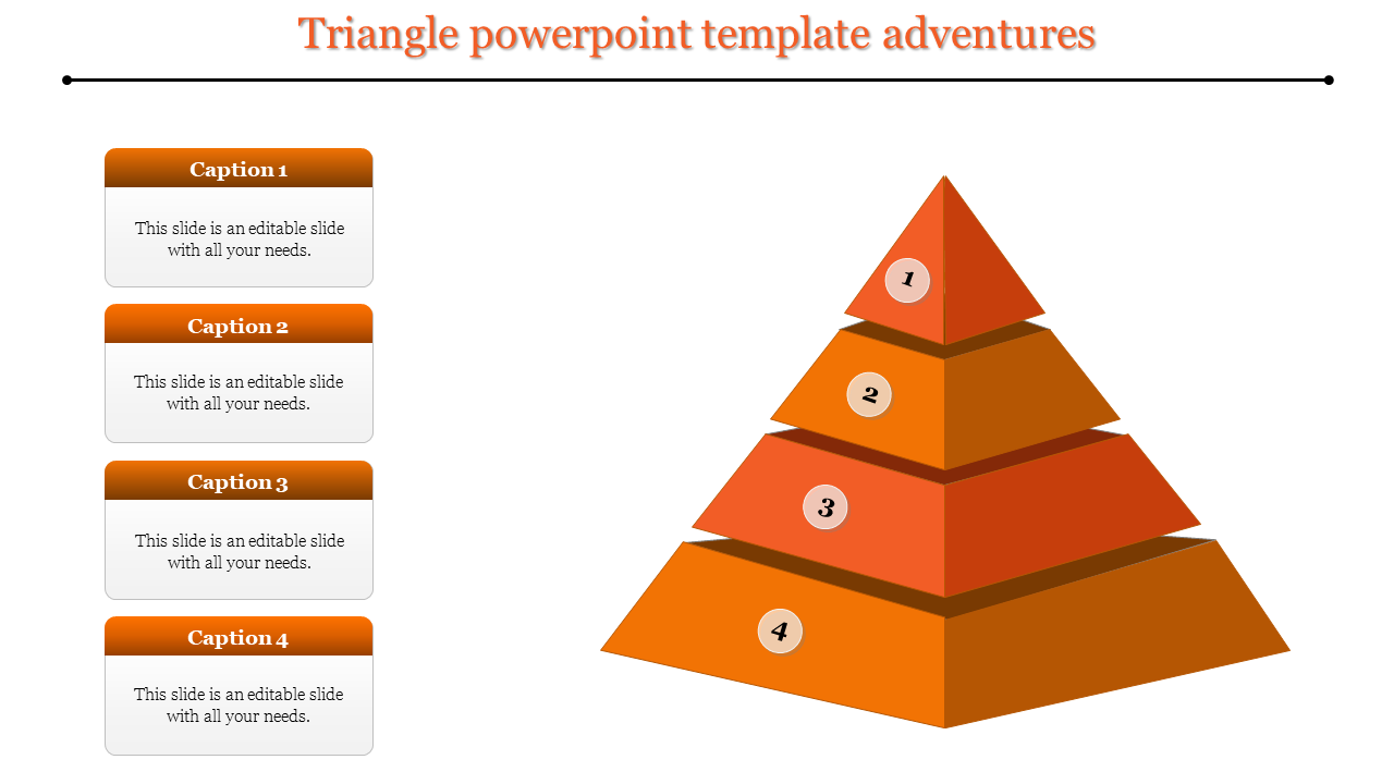 Orange 3D triangle pyramid template with four layers labeled 1 to 4, alongside captions with text descriptions.