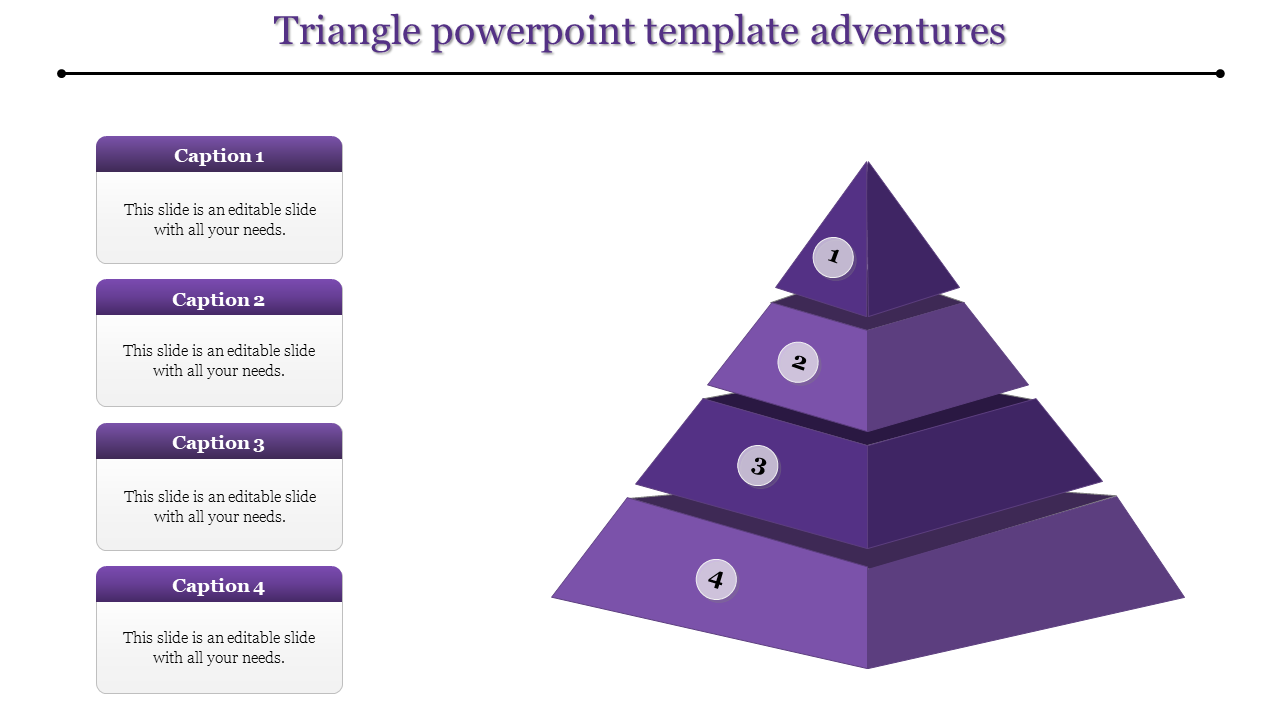 Purple pyramid infographic with ascending levels numbered 1 to 4, paired with corresponding text boxes.