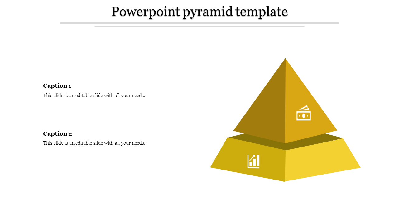 Two tiered yellow pyramid infographic with icons for finance and growth, paired with captions on the left.