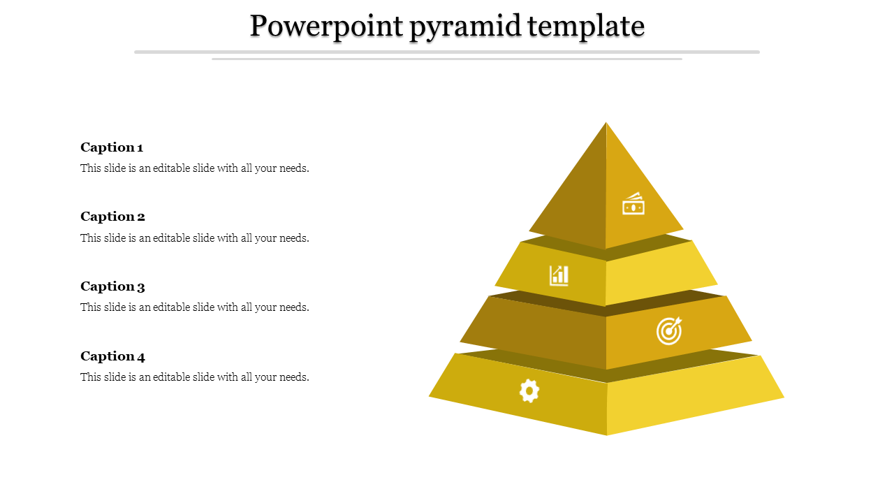 Golden pyramid diagram with four labeled layers and corresponding captions for hierarchical data representation.