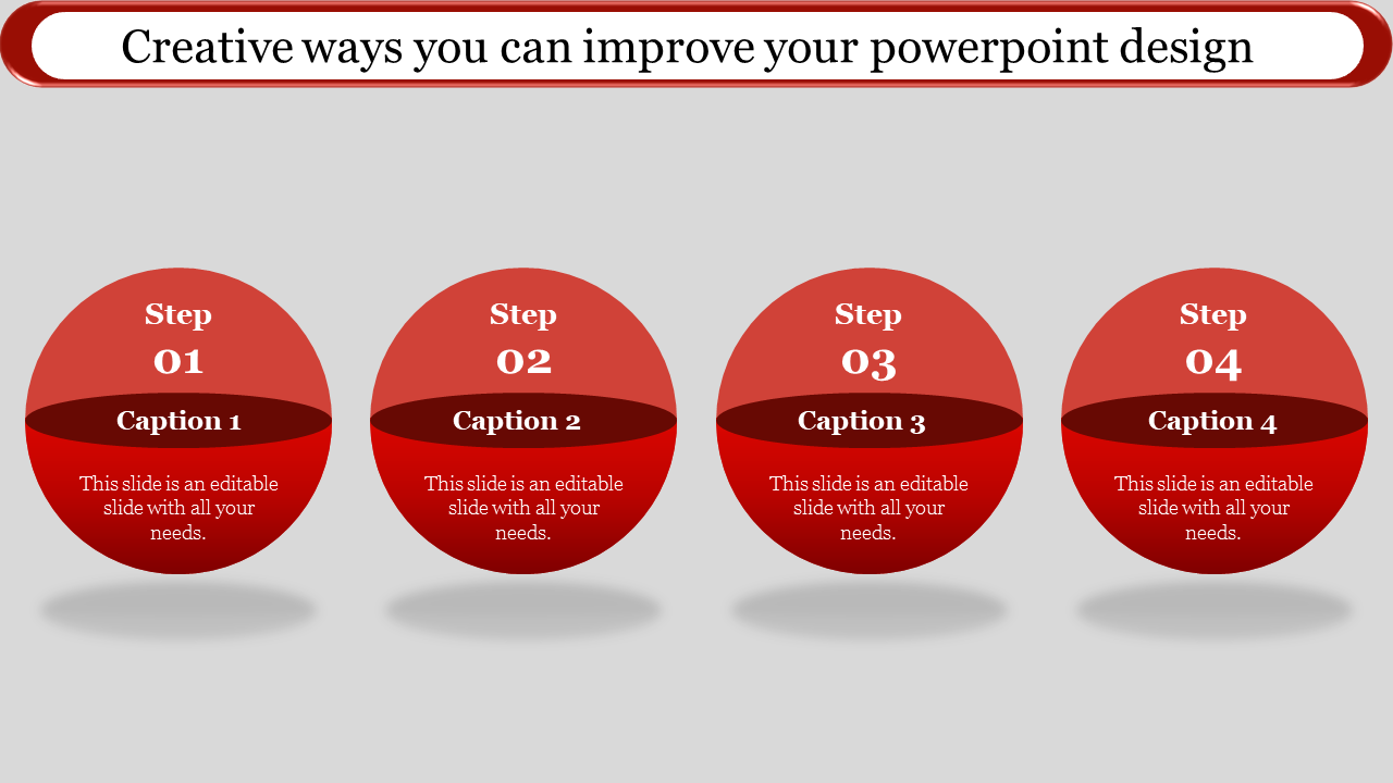Four red circular steps labeled 01 to 04 with captions and text, arranged horizontally in a clean layout.