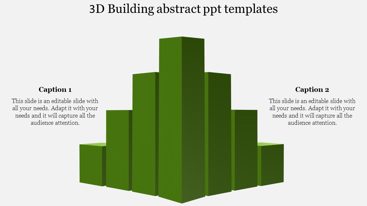 Abstract 3D infographic with green rectangular blocks of varying heights aligned symmetrically.