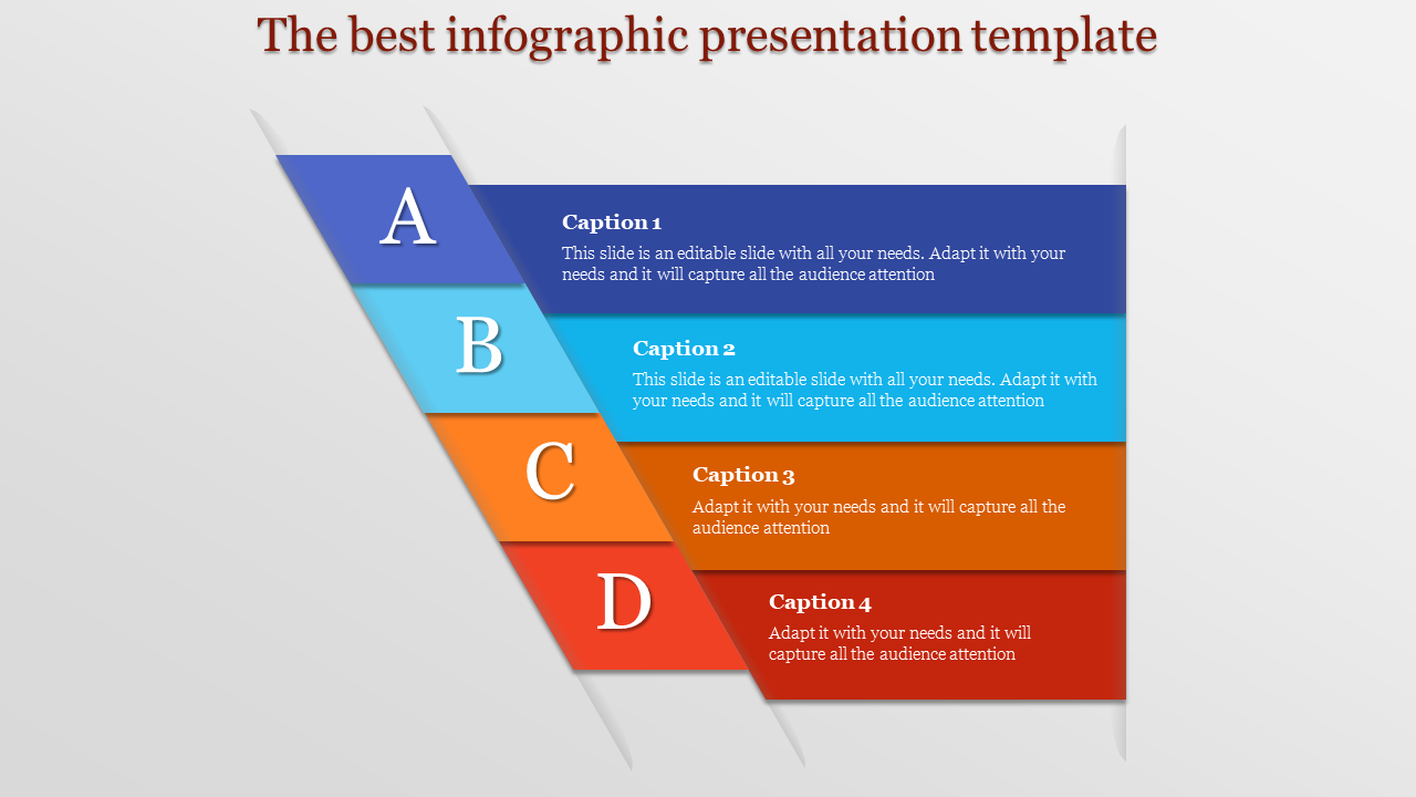 Infographic template with a triangular layout featuring sections in blue, light blue, orange, and red on a gray background.