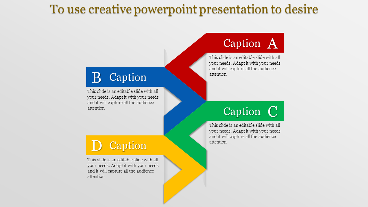 Arrow shaped layout with red, blue, green, and yellow sections, arranged in a zigzag pattern on a gradient background.