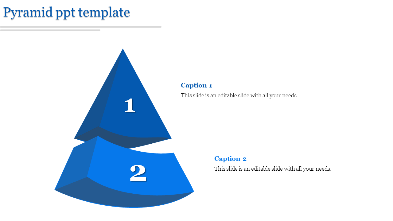 Blue pyramid graphic divided into two labeled numbered sections with captions on the right for explanations.