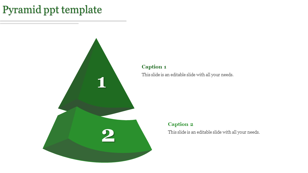 Green pyramid graphic divided into two labeled numbered sections with captions on the right for explanations.