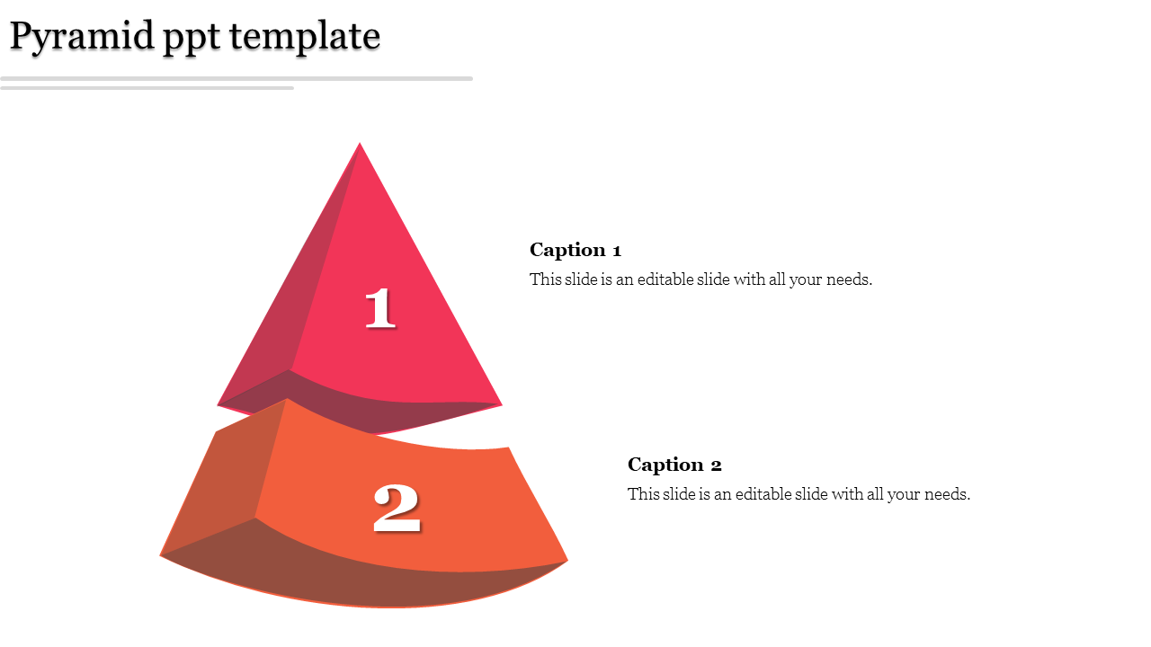 Red and orange two layer pyramid with numeric labels and captions aligned on the right.