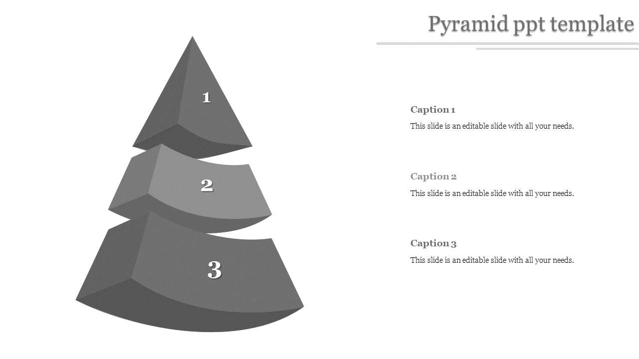 Monochrome pyramid template with three numbered sections, paired with captions for each level on the side.