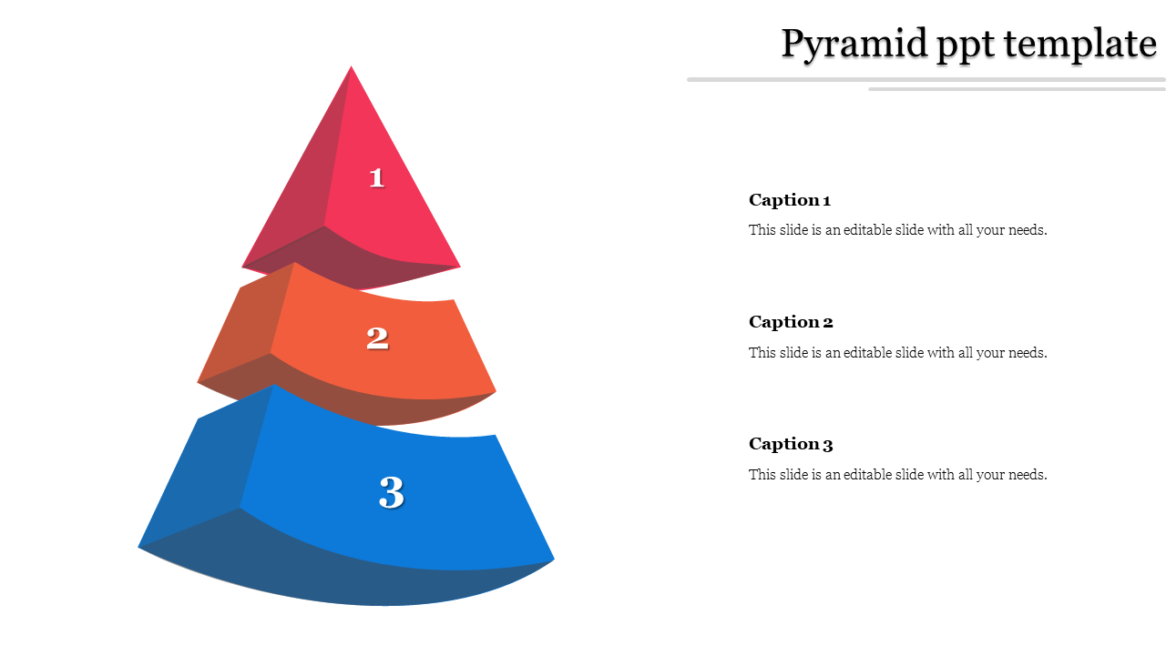 Three layered 3D pyramid in red, orange, and blue with corresponding captions on the right.