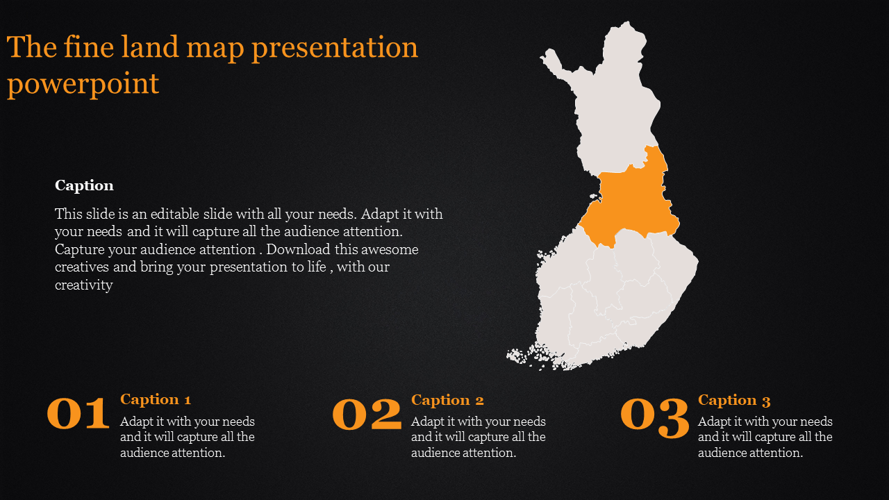 Finland map slide with emphasis on the northern part and caption placeholders.