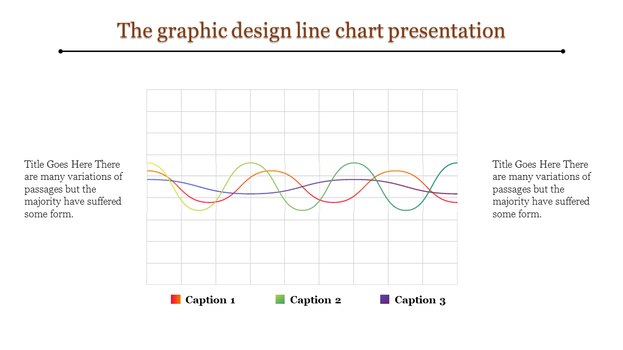 Graphic design line chart presentation showcasing colorful intersecting lines and captions.