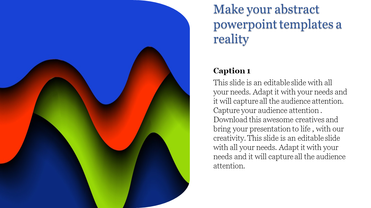 Abstract slide with vibrant red, green, and blue wave patterns on the left and text content on the right.