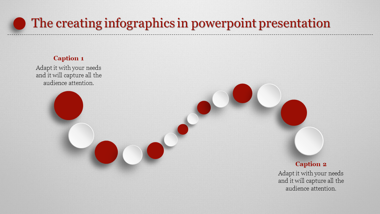 PPT infographic slide with red and white circular elements arranged in a wave pattern for creative data visualization.