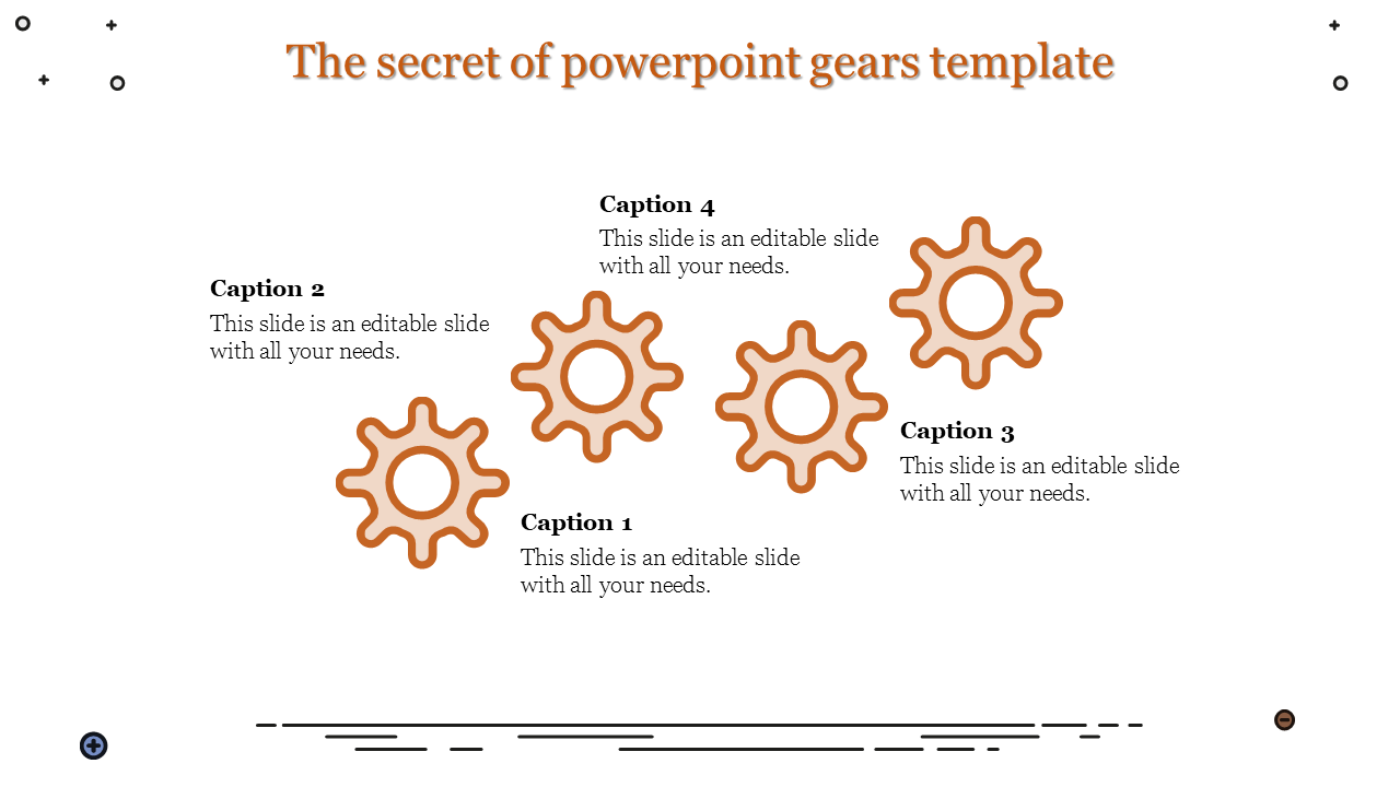 Slide featuring interconnected gear icons symbolizing collaboration, with captions for content.