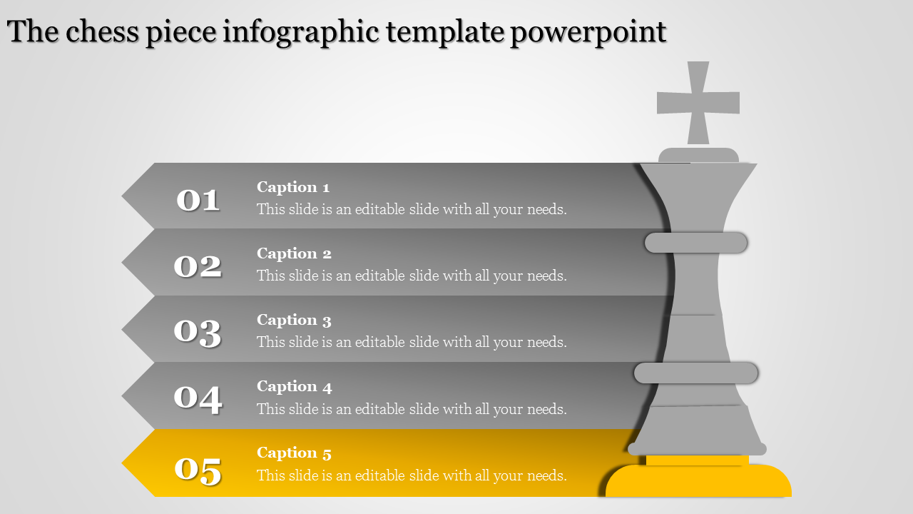 Chess themed infographic template with five stacked steps, each with captions.