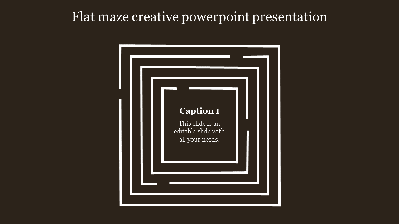 Square maze design with white outlines on a dark brown background, featuring a layered geometric layout.