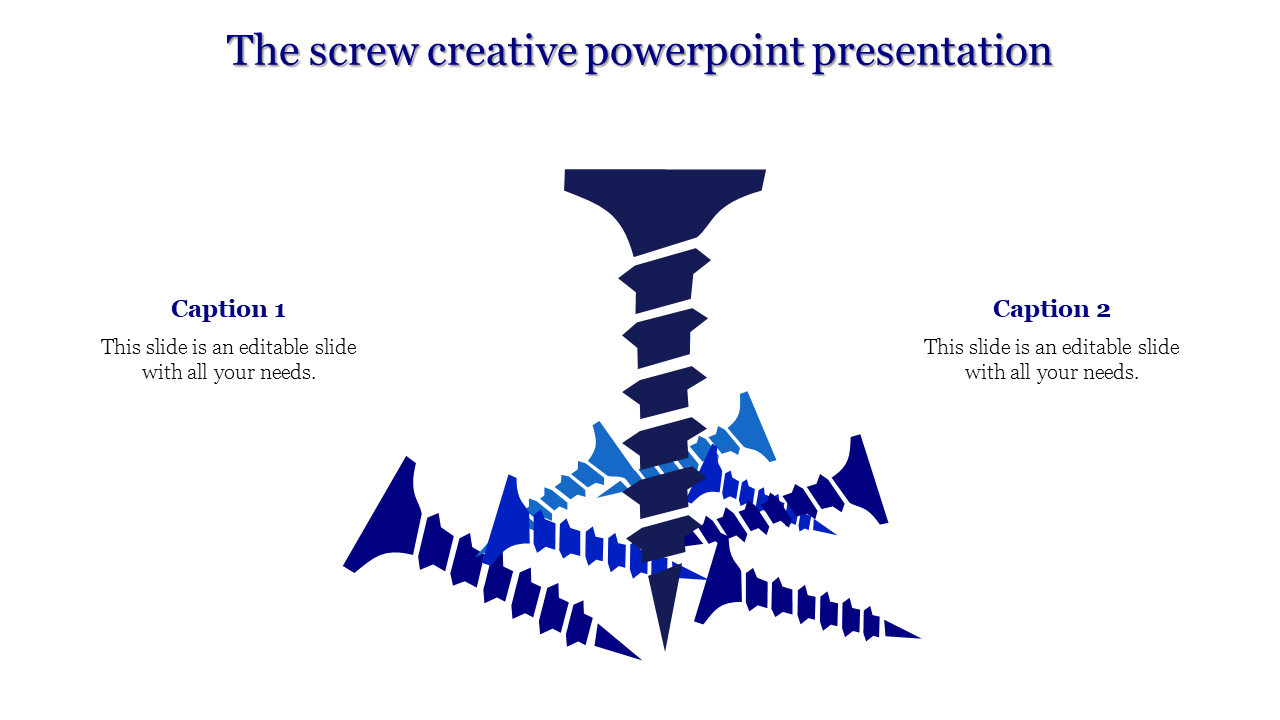 Creative slide featuring a spiral screw illustration with a gradient blue color scheme with captions.