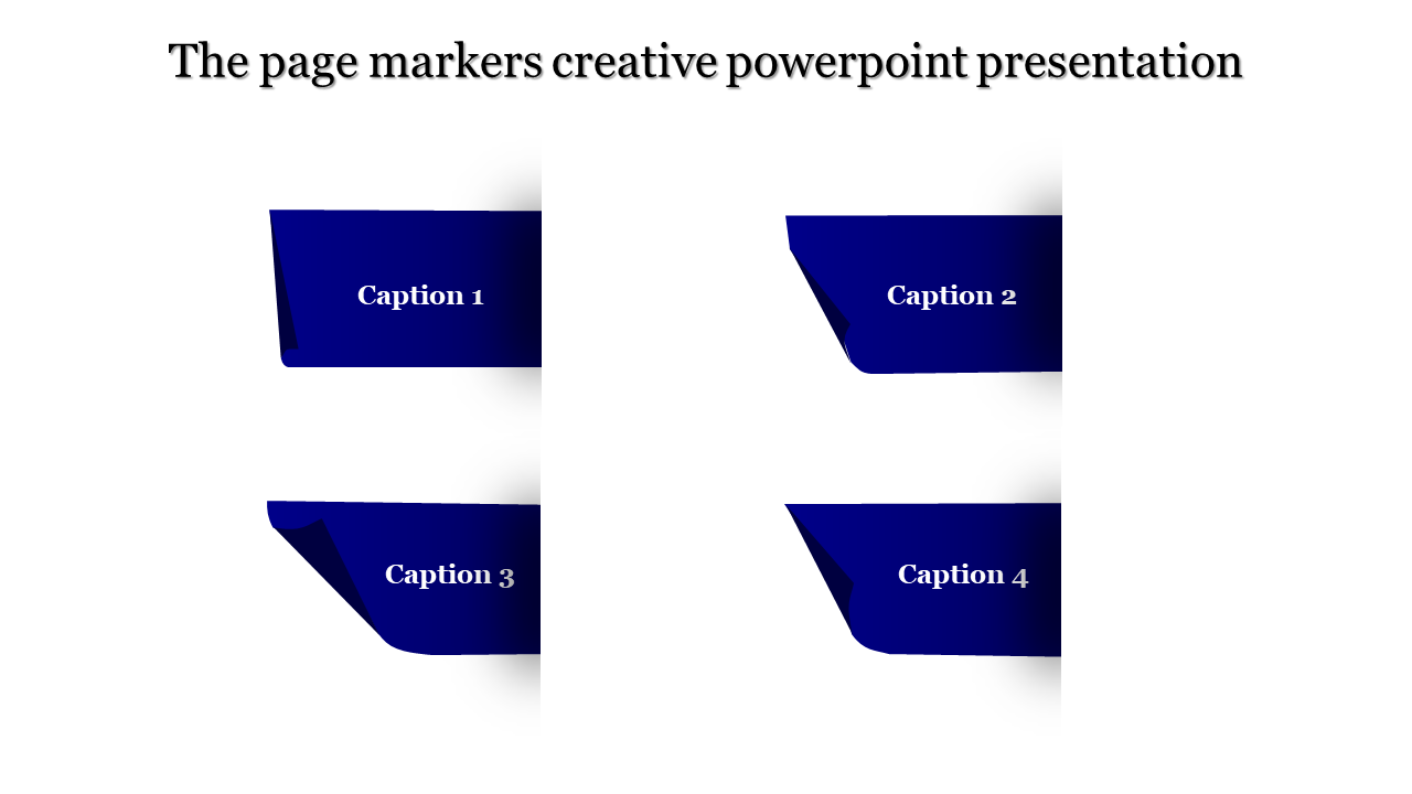 Four blue page marker shapes with captions arranged in two columns on a white background.