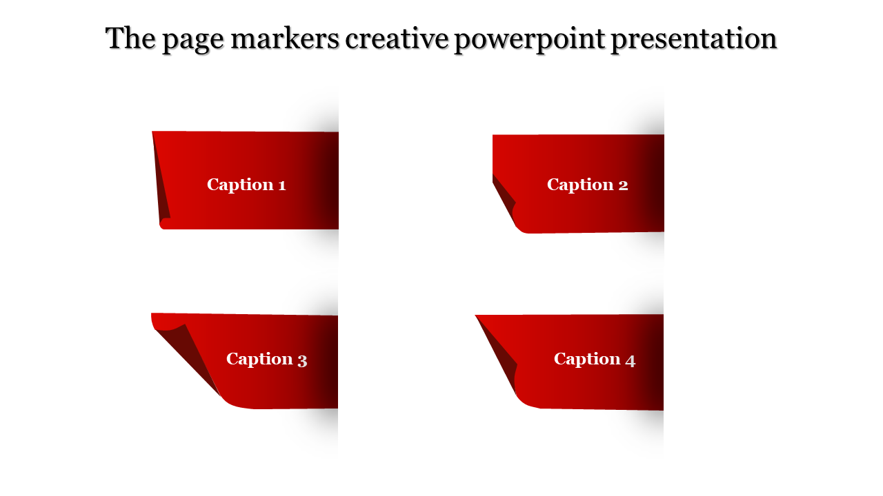 Four red page marker shapes with captions arranged in two columns on a white background.